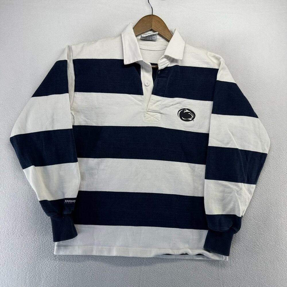 Vintage Penn State Rugby Shirt Mens Small Blue White Embroidered Barbarian thick